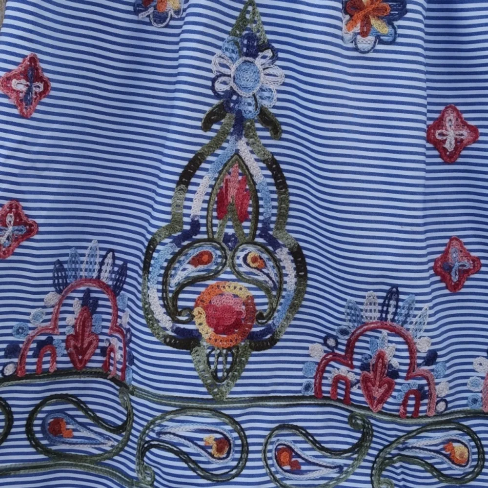 Striped and Embroidered Skirt